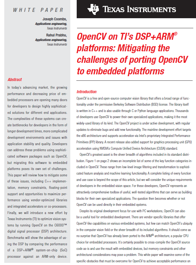 Texas Instruments OpenCV