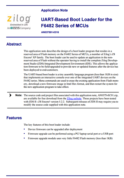 Zilog - UART based boot loader