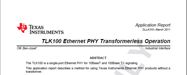 Texas Instruments TLK100 Ethernet