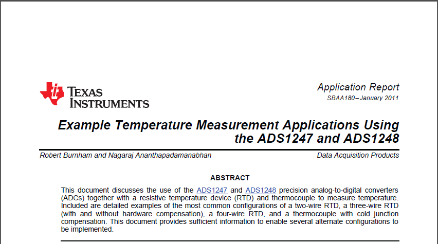 Texas Instruments Example Temperature Measurement