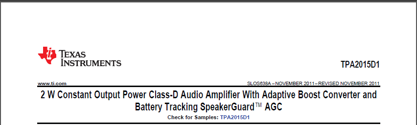 Texas Instruments Datasheet TPA2015D1 -2W