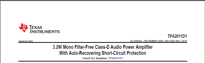 Texas Instruments Datasheet TPA2011D1 3.2W