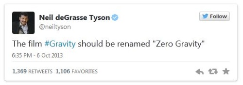 Neil deGrasse Tyson tweet about Gravity 1