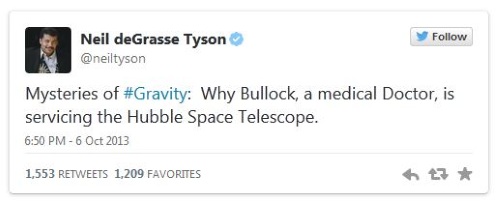 Neil deGrasse Tyson tweet about Gravity 2