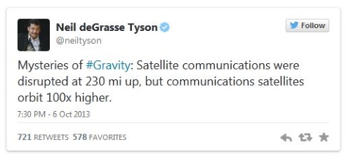 Neil deGrasse Tyson tweet about Gravity 5