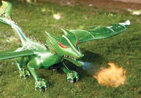 Fire breathing dragon on the ground