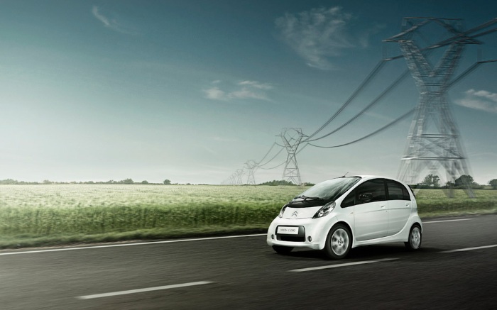 Electric vehicle on open road