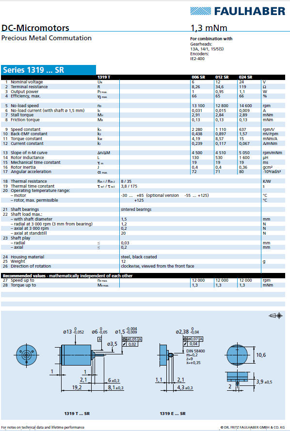 Micromo - 1319 SR DC Motor