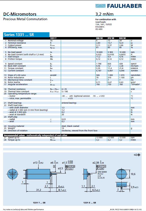 Micromo - 1331 SR_DFF Data Sheet