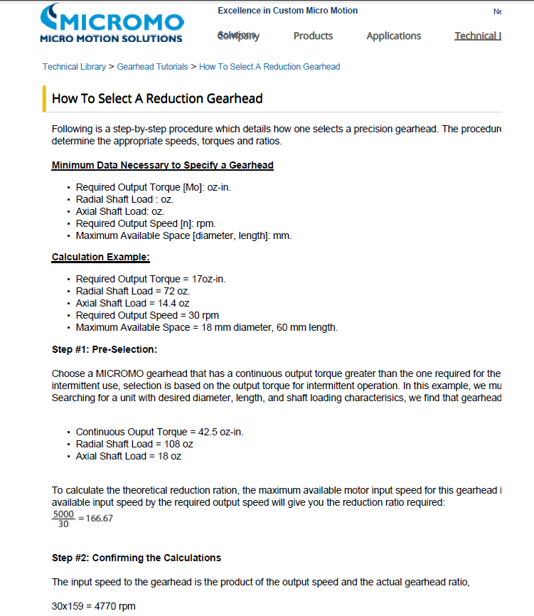 Micromo How to Select A Reduction Gearhead