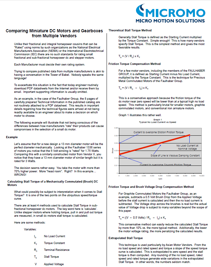 Micromo Comparing Miniature DC Motors & Gearboxes