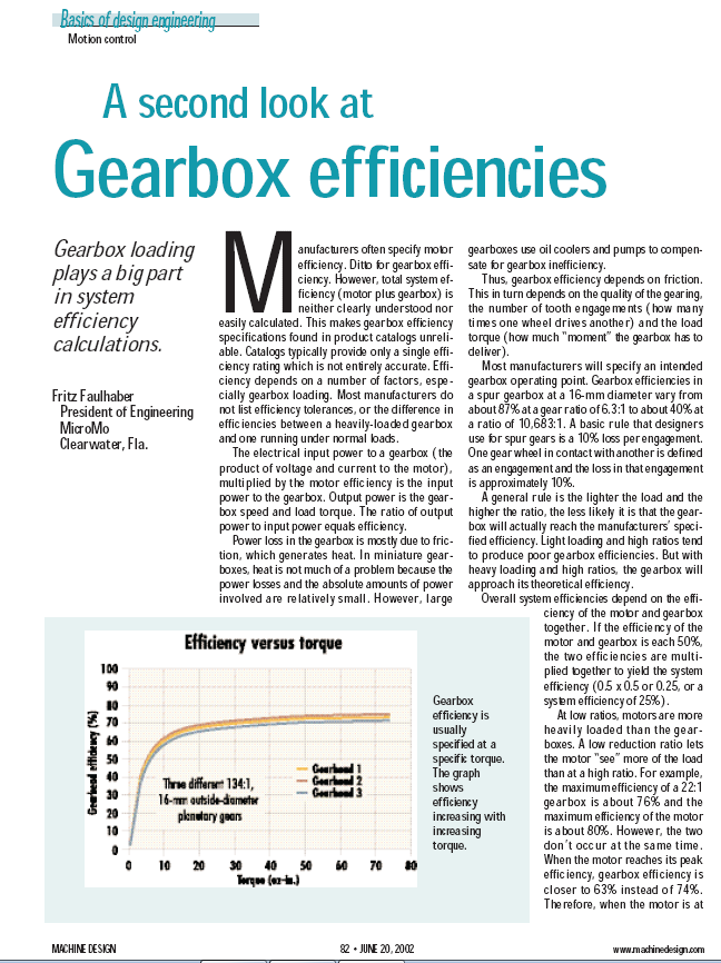 Micromo Gearbox Efficiencies