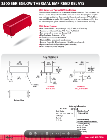 3500 Series Low Thermal EMF Reed Relay