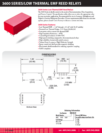 3600 Series Low Thermal EMF Reed Relay