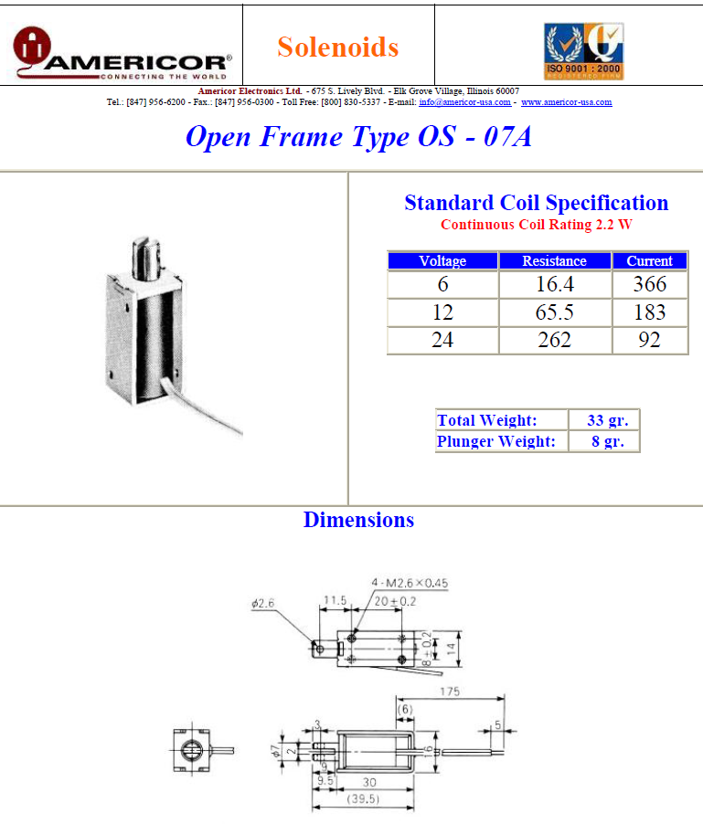 Americor Electronics - Solenoids OS-07A