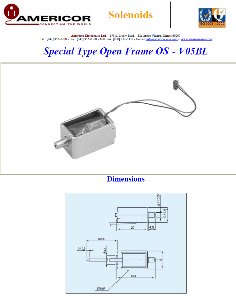 Americor Electronics - Solenoids OS-V05BL