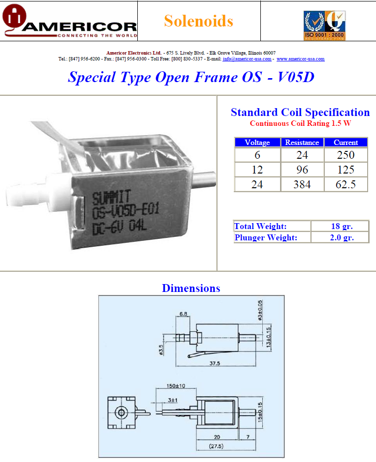 Americor Electronics - Solenoids OS-V05D