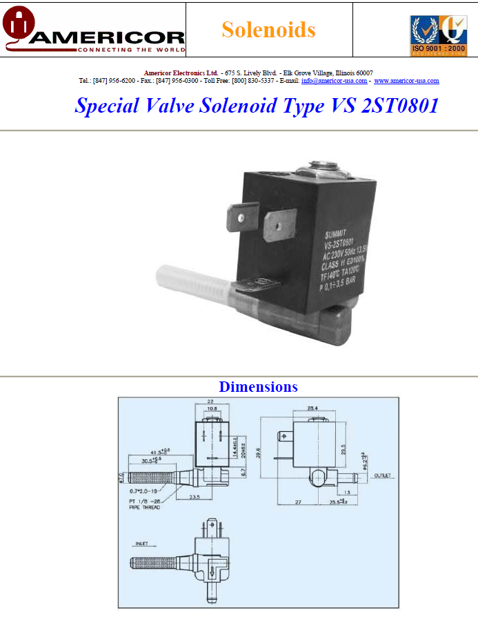 Americor Electronics - Valve Solenoids VS-2ST0801