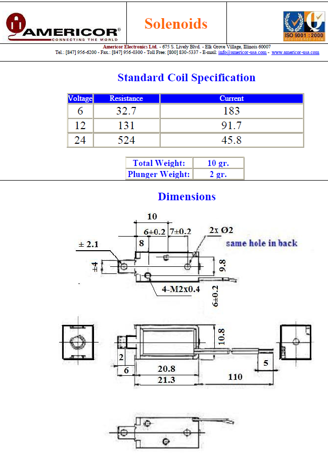 Americor Electronics - Solenoids OS-04b