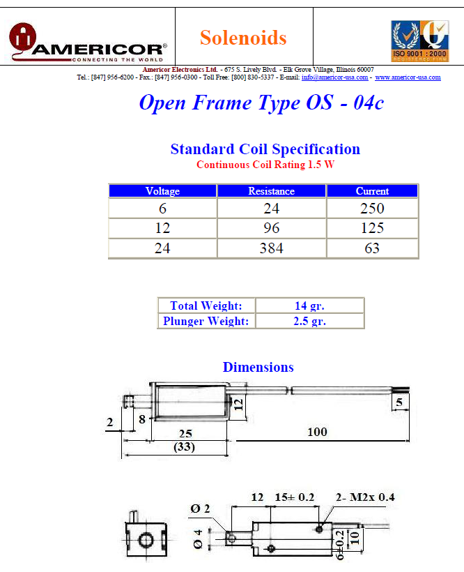 Americor Electronics - Solenoids OS-04c