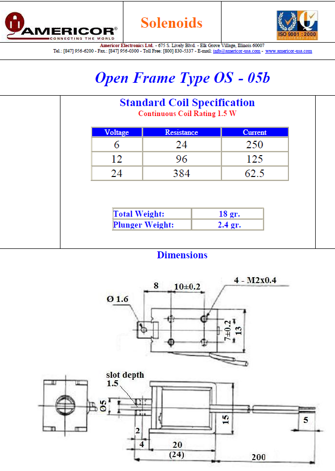 Americor Electronics - Solenoids OS-05b