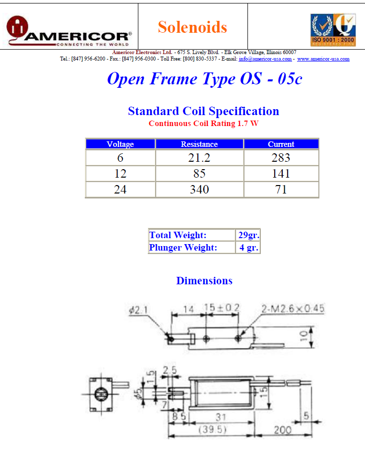 Americor Electronics - Solenoids OS-05c