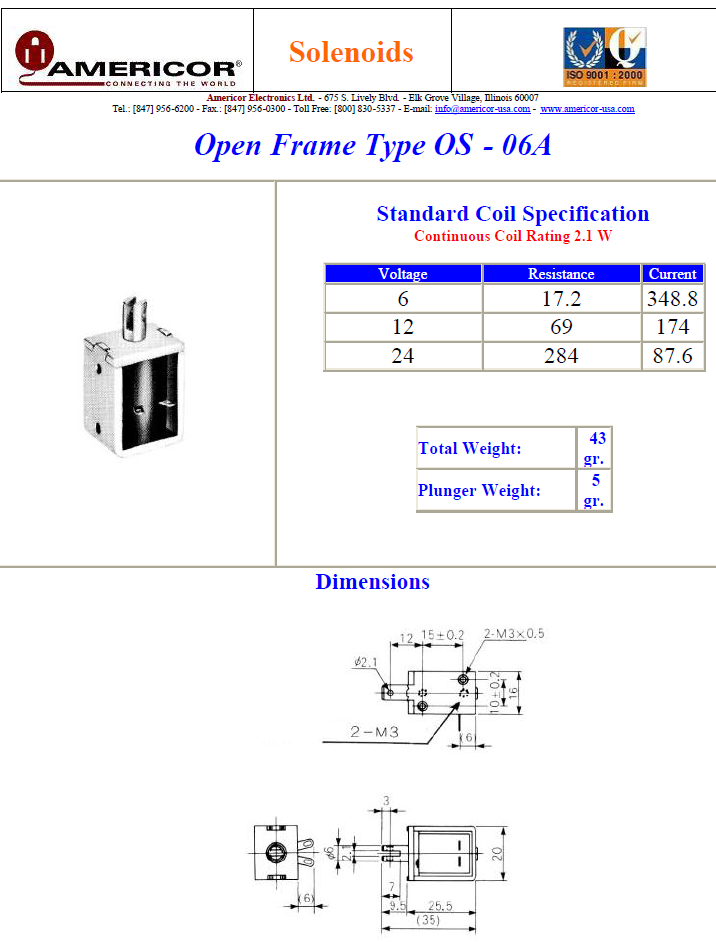 Americor Electronics - Solenoids OS-06A