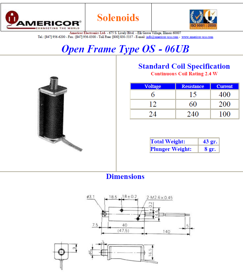 Americor Electronics - Solenoids OS-06UB