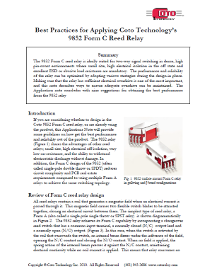 Coto Technology 9852 Reed Relay Best Practices