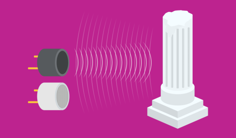 Ultrasonic sensor object detection is performed by a transmitter sending out a chirp that bounces off an object and the time it takes for the echo to reach the receiver. 