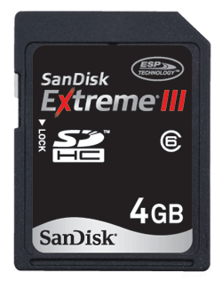 SDHC storage cards write at 30 Mbytes/s