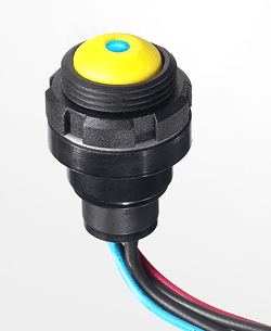 Pushbuttons switches are sealed to IP67