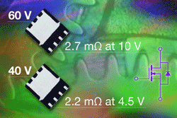 40-, 60-V MOSFETs feature lowest RDS(on)