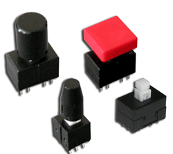 Miniature pushbuttons offer various cap styles