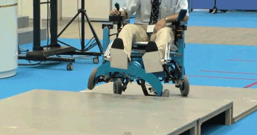 Stairs are no problem for this four-legged wheelchair