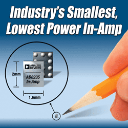 Smallest instrumentation amp offers lowest power