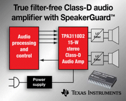 Class D amp reduces system cost in consumer audio