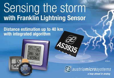 Industry’s first lightning sensor IC suits low power, portable apps