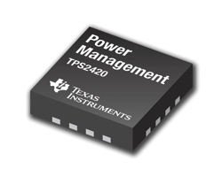 Hot-swap managers protect against 5-A in-rush current