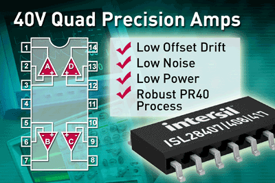 40-V quad amps offer low noise, power