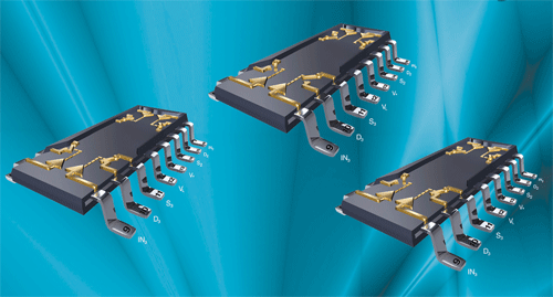 Quad SPST switches offer low on-resistance