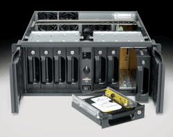 Chassis mounts 8 SAS/SATA II hard drives