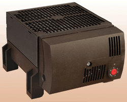 Enclosure fan heater protects components