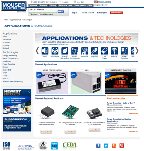 Mouser Launches two New Sites Focused on the Newest Products and Applications &#038; Technologies