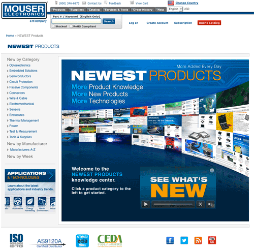 Mouser Launches two New Sites Focused on the Newest Products and Applications &#038; Technologies