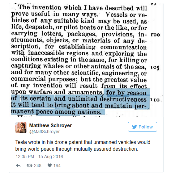 Tesla drone patent tweet Matt Schroyer