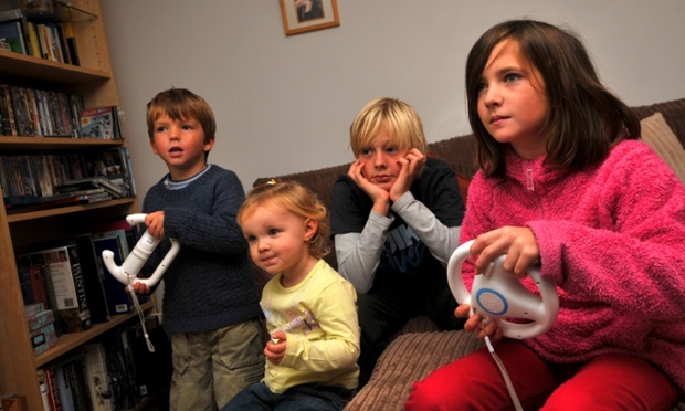 Children playing video game