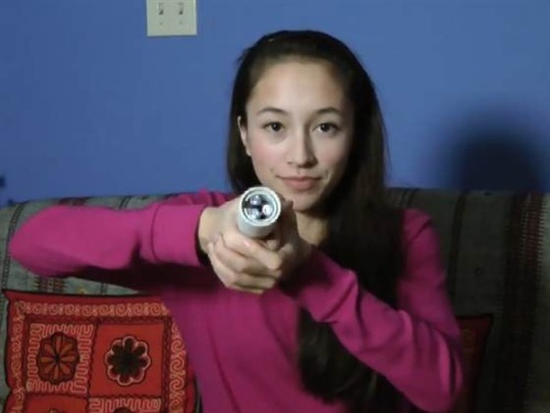 Ann Makosinski holding Hollow Flashlight