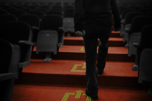 Movie theater with LED carpet