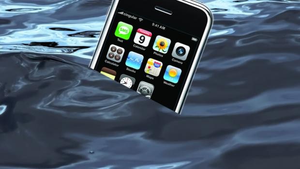 Phone in water.